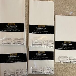 Bundle of 5 Amscan White Plastic Table Covers - NWT